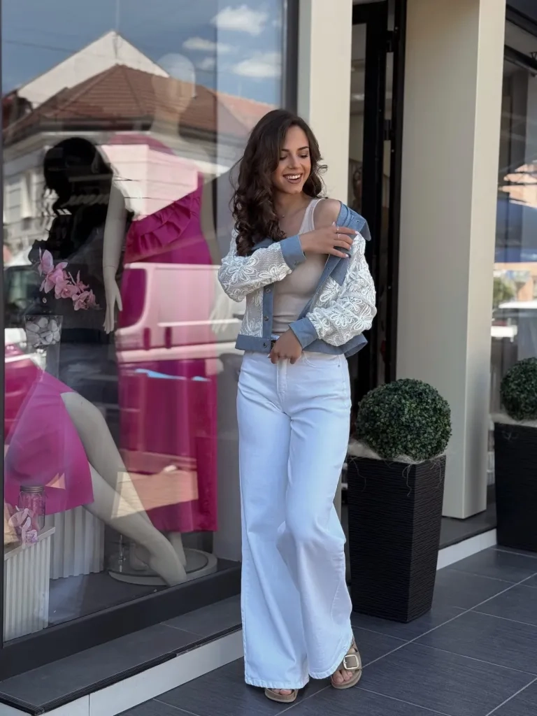 Farmerice bele visokog struka Exact-palazo