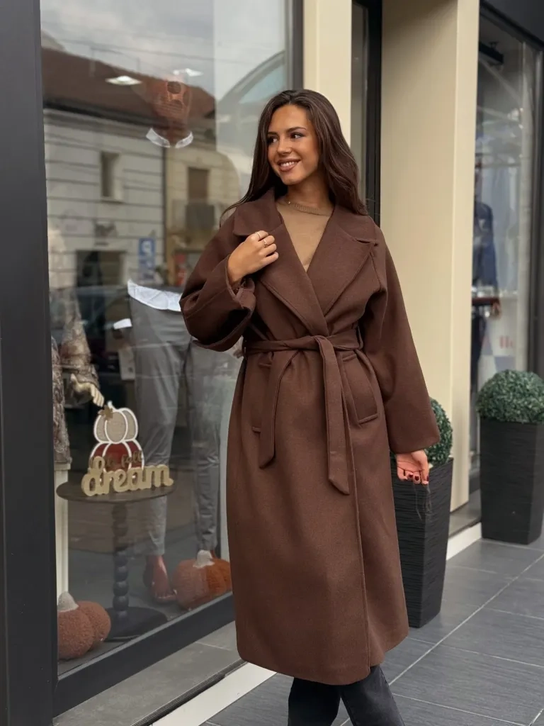 Kaput braon dugi RJ-28368.1 | Ženska odeća | Kaputi