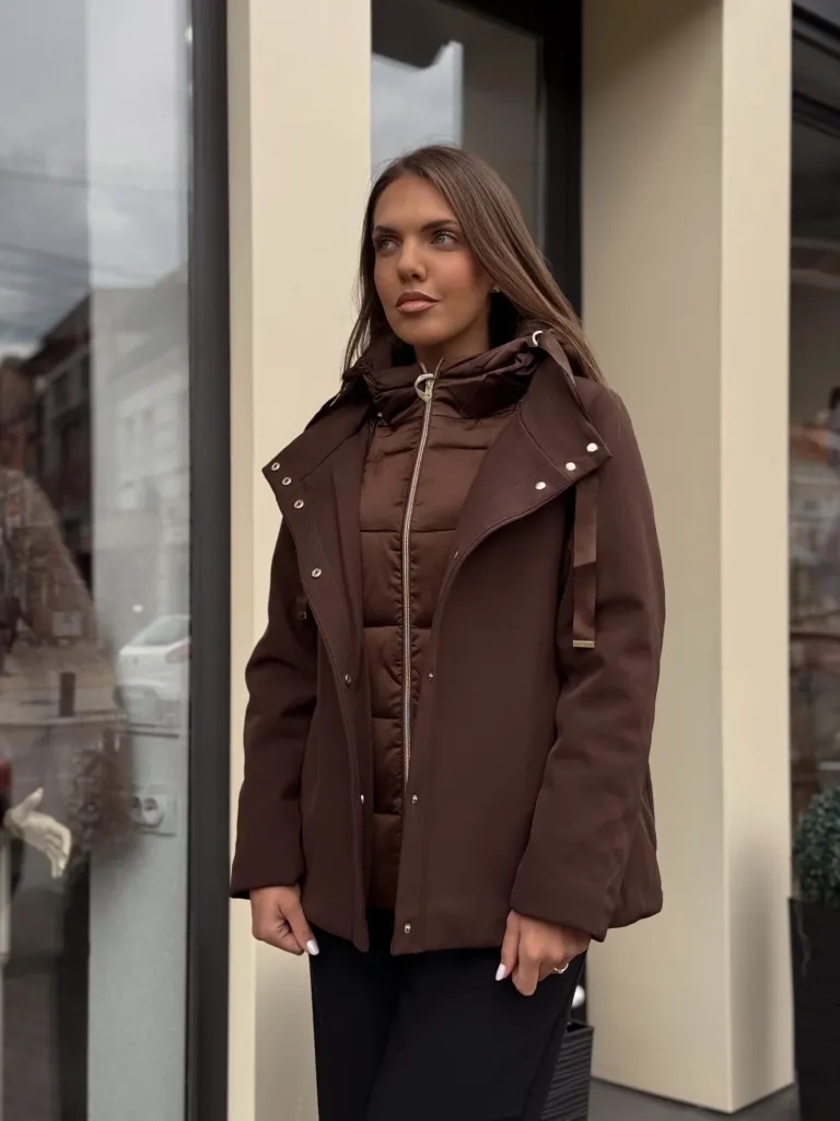 Jakna braon ravnog kroja GEKT4461-1